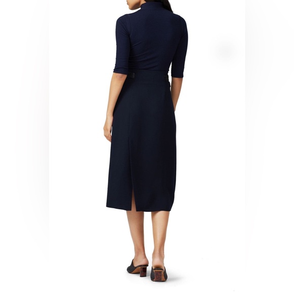 Vince Blue Belted Wrap Skirt with Leather Trim Sz 12 - Picture 2 of 14